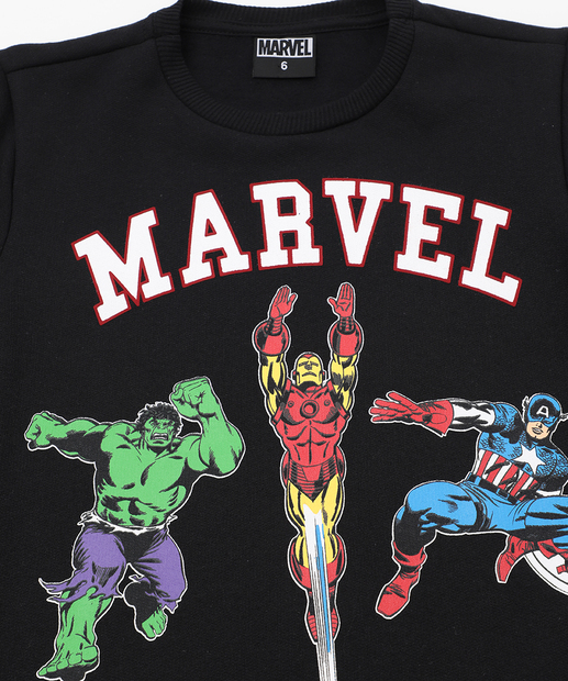 Blusão Infantil Moletom Super Heróis Marvel Tam 4 a 10 Preto