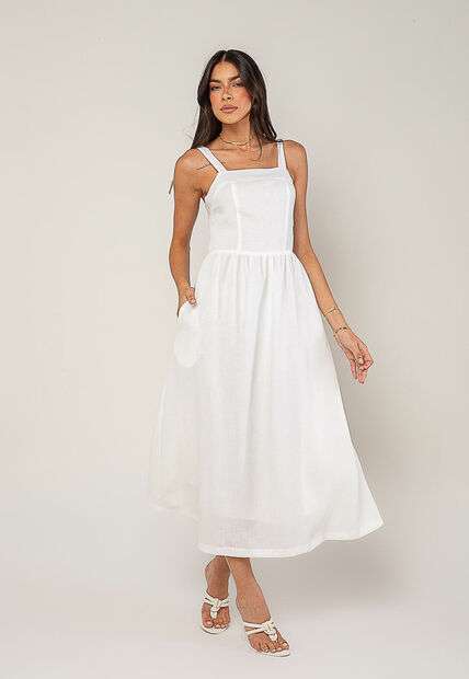 Image_Vestido Alfaiataria Midi Com Alças Largas e Amarração Branco Salvatore