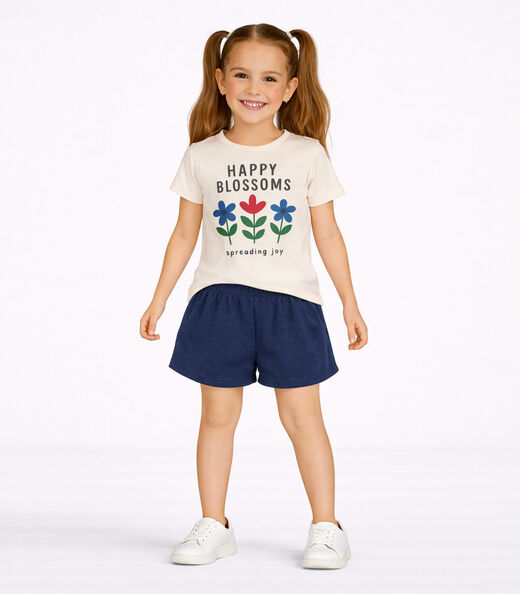 Conjunto Menina Short e Blusa Estampada Select Bege