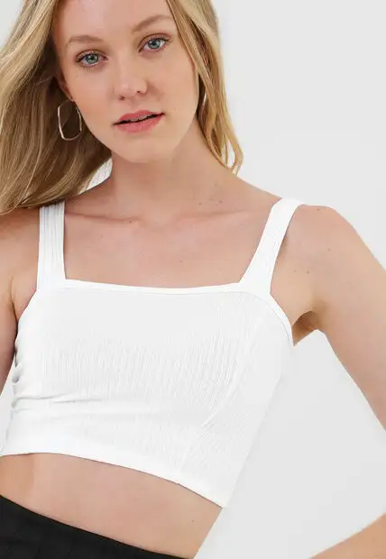 Kit 3 Croppeds  Top Faixa Comfy Malha Canelada Preto, Branco e Mostarda