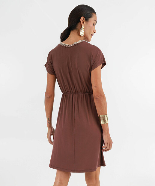 Vestido Feminino Manga Curta Marisa Marrom