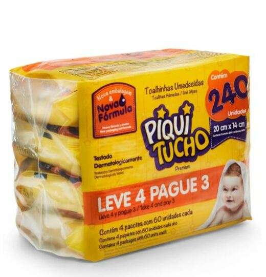 Image_Lenço Umedecido Piquitucho Premium 4 pacotes c/ 60 Unidades cada