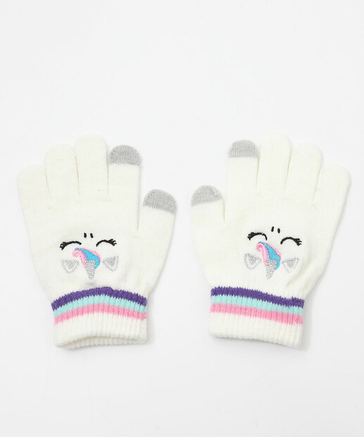 Kit Touca e Luva Infantil Tricô Unicórnio Tam 04 A 10 Marisa Branco