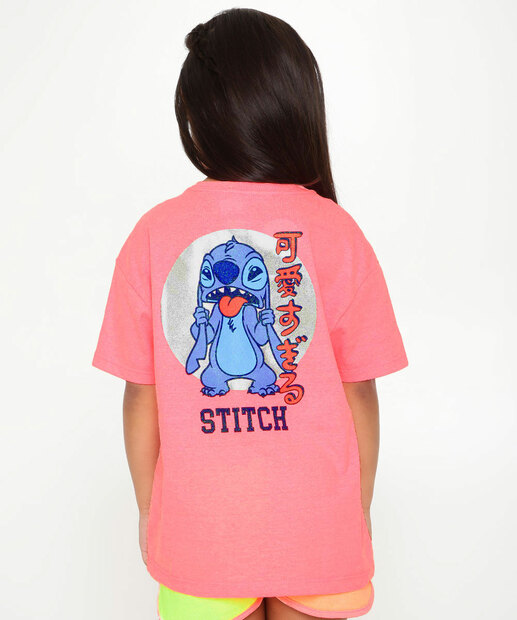 Camiseta Infantil Manga Curta Stitch Disney Tam 4 a 12