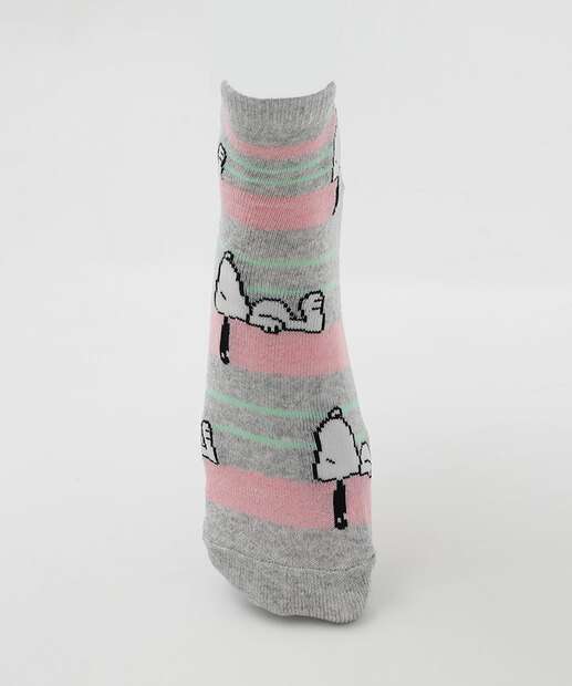 Kit 2 Meias Soquete Feminina Estampa Snoopy Branco
