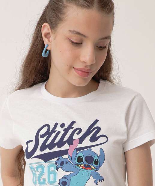 Camiseta Juvenil Frase Stitch Disney Tam 10 a 16