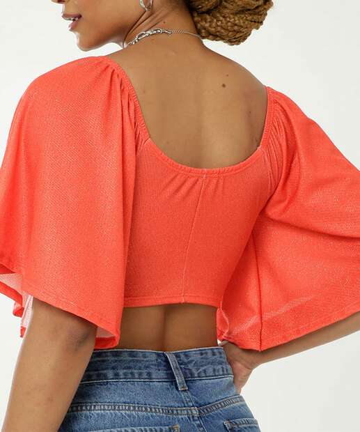 Blusa Cropped Feminina Brilho Vazada Marisa