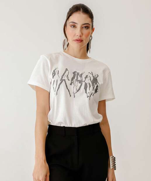 Blusa Feminina Estampa Frontal Manga Curta Marisa