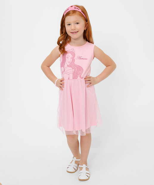 Vestido Infantil Fantasia Aurora Disney Tam 4 a 10 Rosa