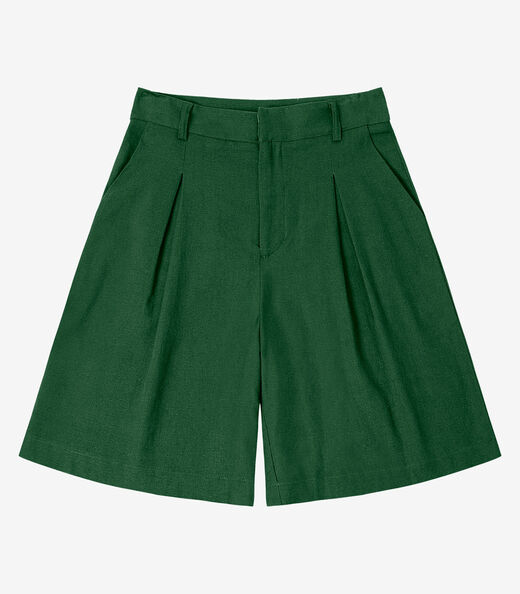 Bemuda Feminina Em Linho Com Bolsos Endless Verde