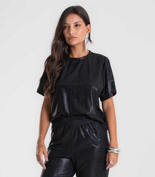 Image_Blusa Feminina em Malha Plissada Cropped Dianna Preto