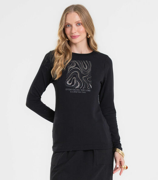 Blusa Feminina Manga Longa Em Molecotton Rovitex Preto