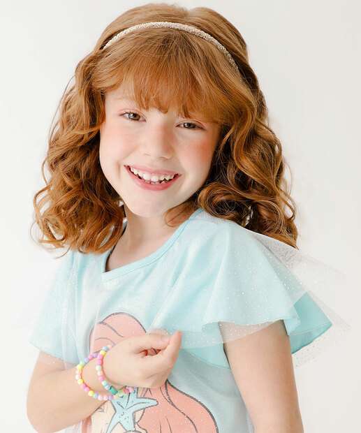 Vestido Infantil Fantasia Tule Ariel Disney Tam 4 a 10