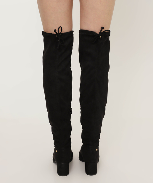 Bota Feminina Over The Knee Amarração Via Uno Preto