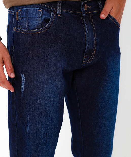 Calça Masculina Jeans Reta Bolsos Gangster Azul