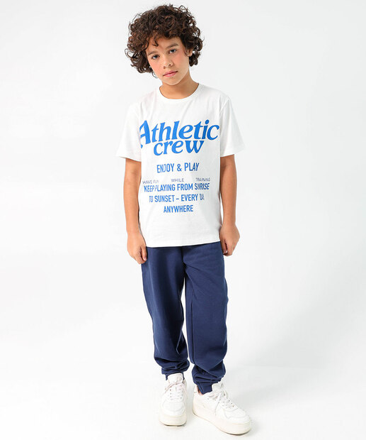 Camiseta Juvenil Frase Frontal MR Tam 10 a 16 Azul Off White