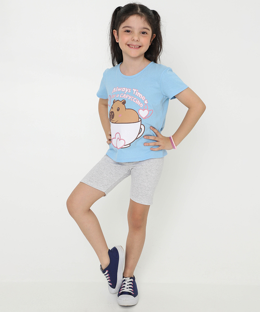 Blusa Infantil Estampa Capivara Marisa Tam 4 a 10 Azul