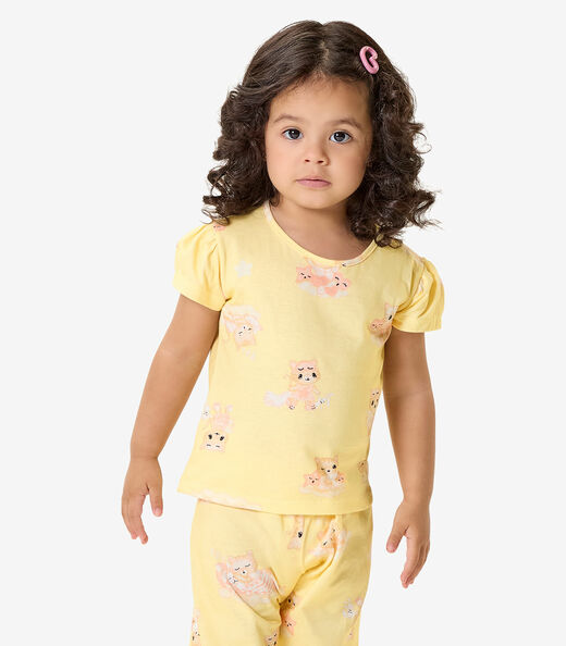 Pijama Blusa Com Calça Infantil Rovi Kids Amarelo