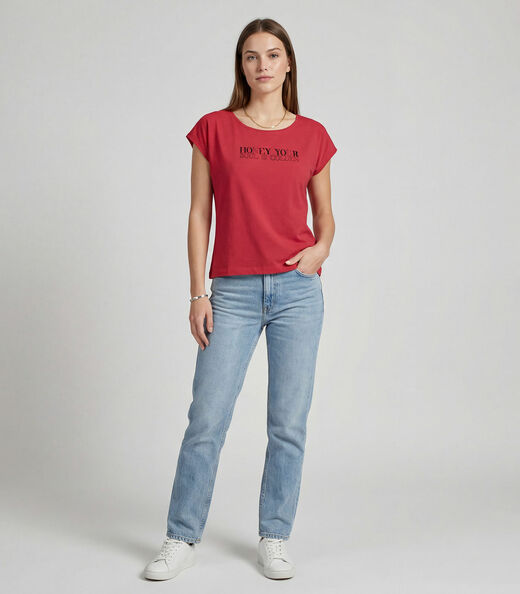 Blusa Feminina Manga Curta Estampada Infinita Cor Vermelho