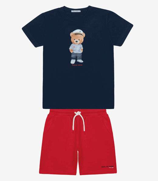Conjunto Infantil Camiseta Com Bermuda Trick Nick Azul