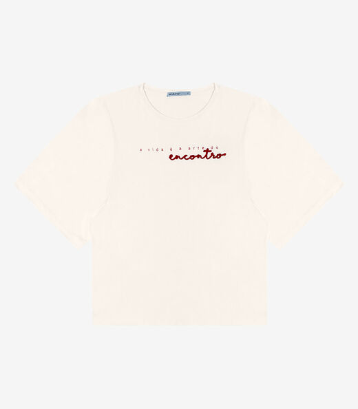 Blusa Feminina Manga Curta em Visco Tricot Endless Bege