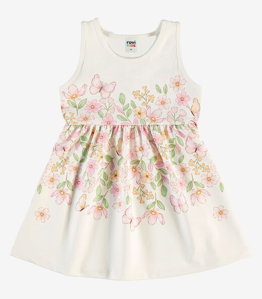 Vestido Infantil Com Estampa Floral Rovi Kids Bege