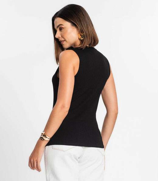 Regata Feminina Ribana Canelada Rovitex Preto