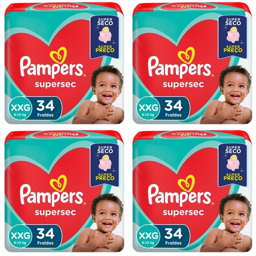 Image_Kit 4 Fraldas Supersec Hiper ”Xxg” Pampers Simples c/34 Unidades cada