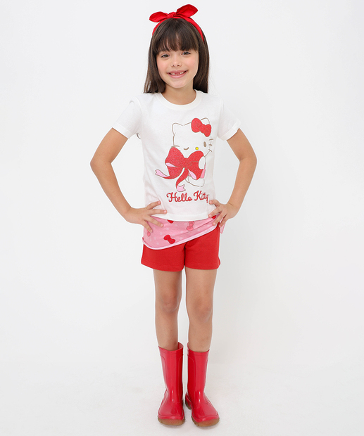 Conjunto Infantil Lenço Hello Kitty Sanrio Tam 4 a 10 Off White