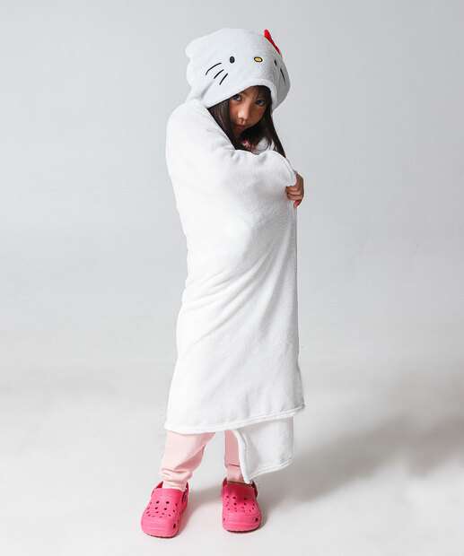 Image_Manta Infantil Capuz Bordado Hello Kitty Branco