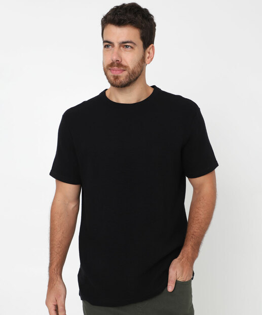 Image_Camiseta Masculina Textura Manga Curta Marisa Preto