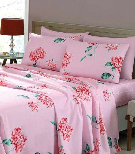 Jogo De Cama Casal 200 Fios Flores Lar E Lazer Rosa