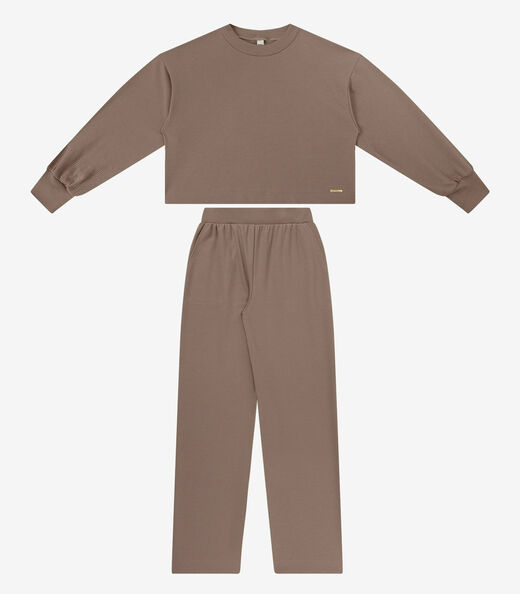 Conjunto Blusão Com Calça Feminino Rovitex Marrom