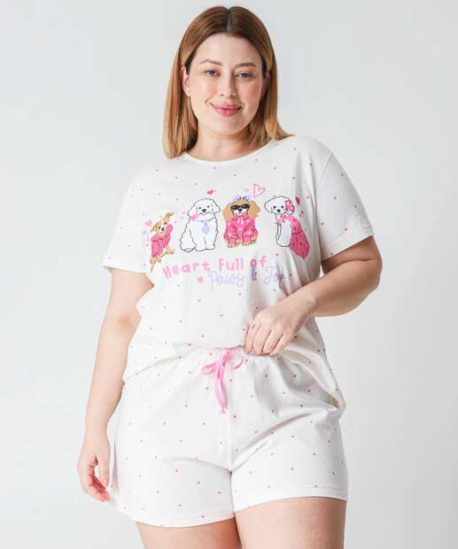 Image_Pijama Plus Size Feminino Poá Cachorros Marisa Off White