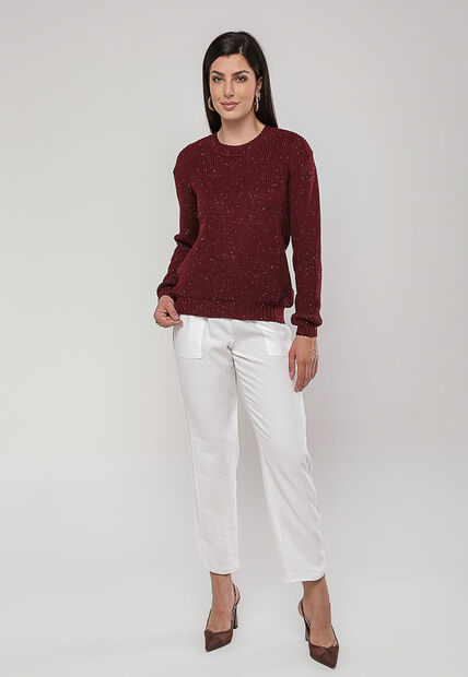 Blusa de Tricot em Fio Boton? Vinho Salvatore