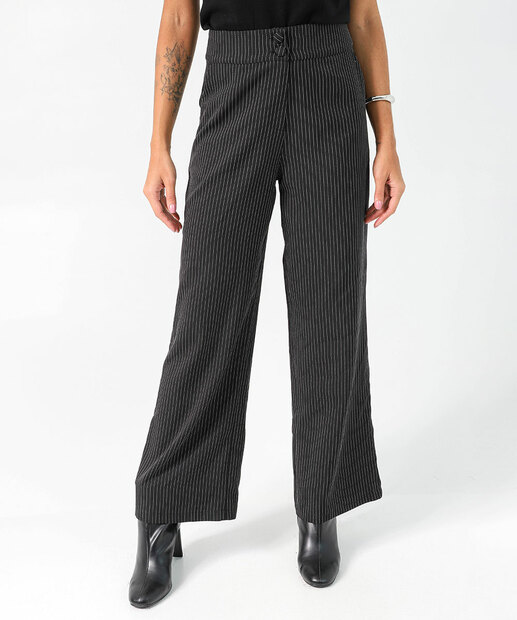 Calça Feminina Pantalona Listrada de Alfaiataria Marisa Preto