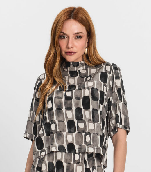 Blusa Feminina Estampada Gola Alta Endless Preto