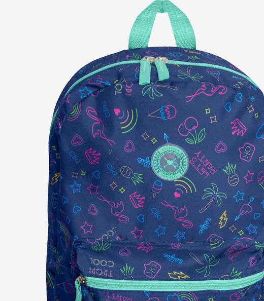 Mochila Feminina Escolar Estampada Clio Azul