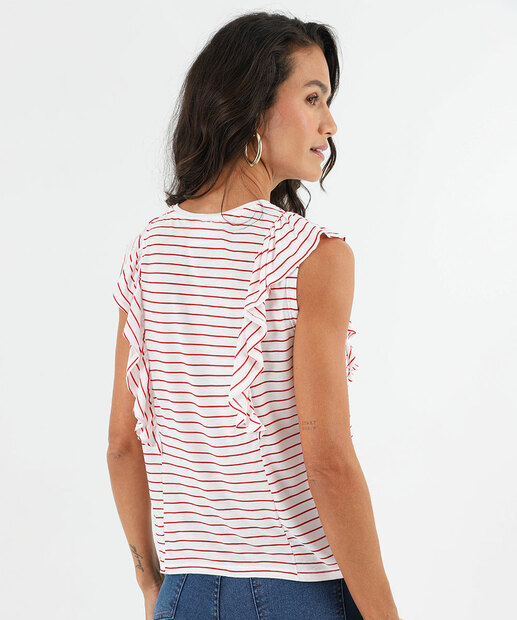 Blusa Feminina Muscle Tee Listrada Babado Marisa Off White