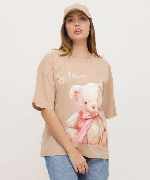 Blusa Feminina Estampa Urso Manga Curta Marisa