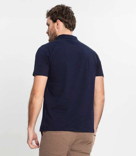 Polo Masculina Com Bolso Cotton Leve Diametro Azul