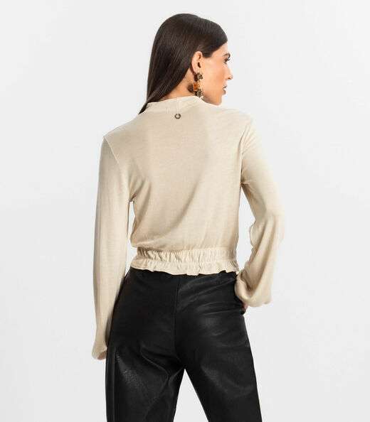 Blusa Feminina Tricot Manga Longa Endless Bege