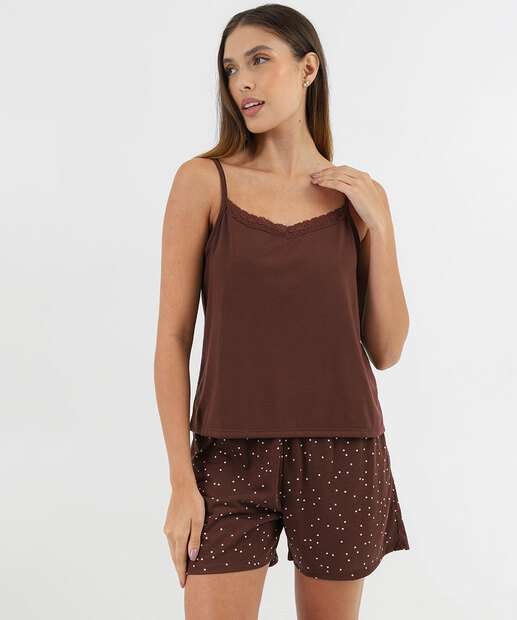 Image_Pijama Feminino Estampa Poá Alças Finas Marisa Marrom