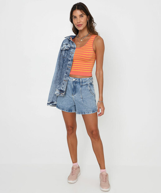 Blusa Regata Feminina Listrada Sem Costura Marisa Laranja