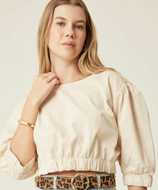 Blusa Cropped Feminina Sarja Manga Curta Bufante Marisa