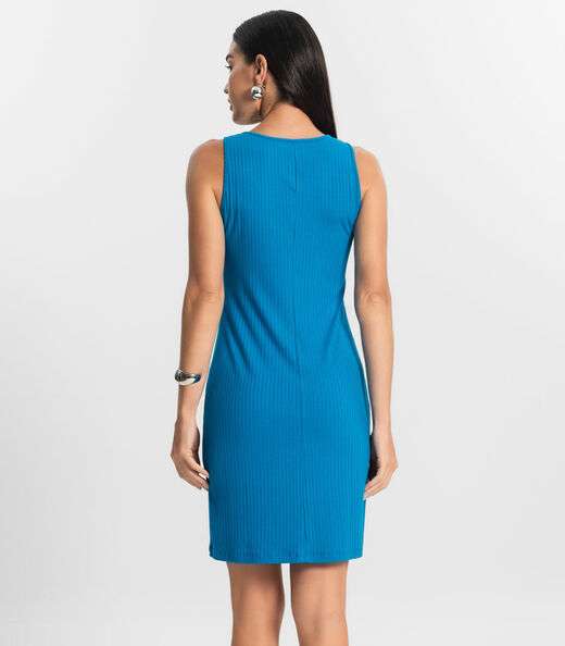 Vestido Curto Em Ribana Canelada Rovitex Azul