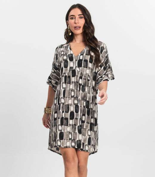 Image_Vestido Curto Feminino Estampado Decote V Endless Preto