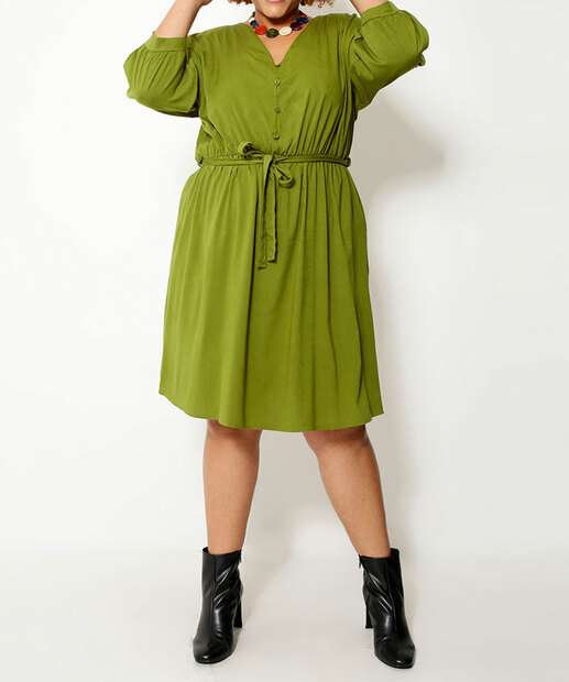 Vestido Plus Size Feminino Botões Manga 7/8