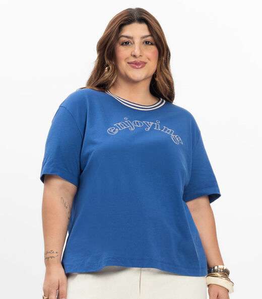 Blusa Manga Curta Feminina Plus Size Secret Glam Azul