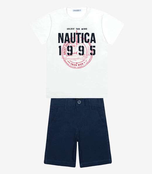 Conjunto Menino Camiseta Com Bermuda Trick Nick Branco